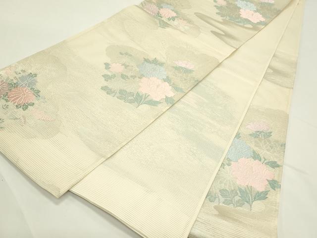 平和屋着物*夏物 六通柄袋帯 唐織 菊 牡丹 銀糸 正絹 逸品 CABK7189rv