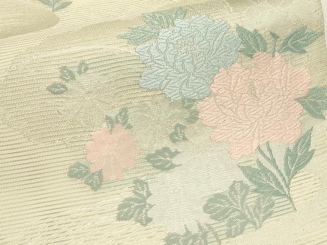 平和屋着物*夏物 六通柄袋帯 唐織 菊 牡丹 銀糸 正絹 逸品 CABK7189rv