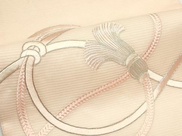平和屋着物*夏物 九寸名古屋帯 総刺繍 駒刺繍 結び紐 銀糸 正絹 逸品 CABK7193rv
