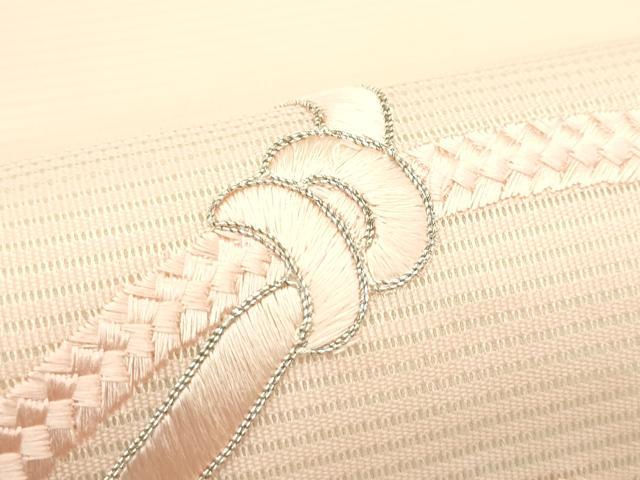 平和屋着物*夏物 九寸名古屋帯 総刺繍 駒刺繍 結び紐 銀糸 正絹 逸品 CABK7193rv