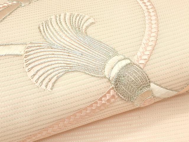 平和屋着物*夏物 九寸名古屋帯 総刺繍 駒刺繍 結び紐 銀糸 正絹 逸品 CABK7193rv