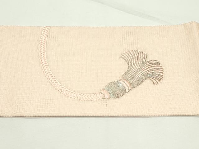 平和屋着物*夏物 九寸名古屋帯 総刺繍 駒刺繍 結び紐 銀糸 正絹 逸品 CABK7193rv