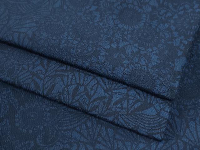 平和屋着物●上質な小紋 藍 型染め 菊唐草文 正絹 逸品 CABK7211yc
