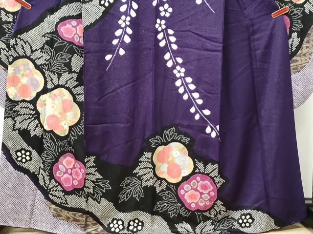 平和屋着物●豪華振袖 絞り 草花文 銀通し地 正絹 逸品 CABK7218yc
