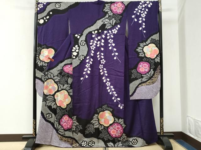 平和屋着物●豪華振袖 絞り 草花文 銀通し地 正絹 逸品 CABK7218yc