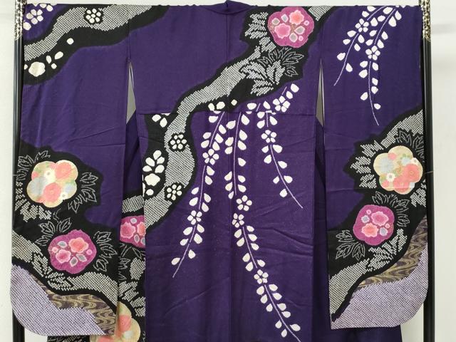 平和屋着物●豪華振袖 絞り 草花文 銀通し地 正絹 逸品 CABK7218yc
