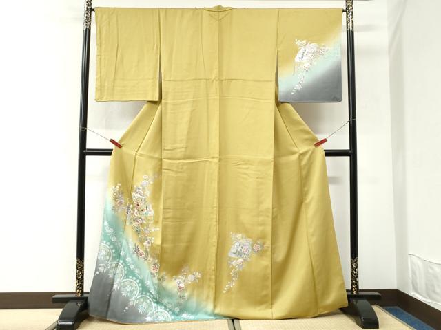 平和屋着物●中国三大刺繍 スワトウ刺繍 訪問着 螺鈿 檜扇更紗花唐草文 暈し染め 銀彩 正絹 逸品 CABK7219yc