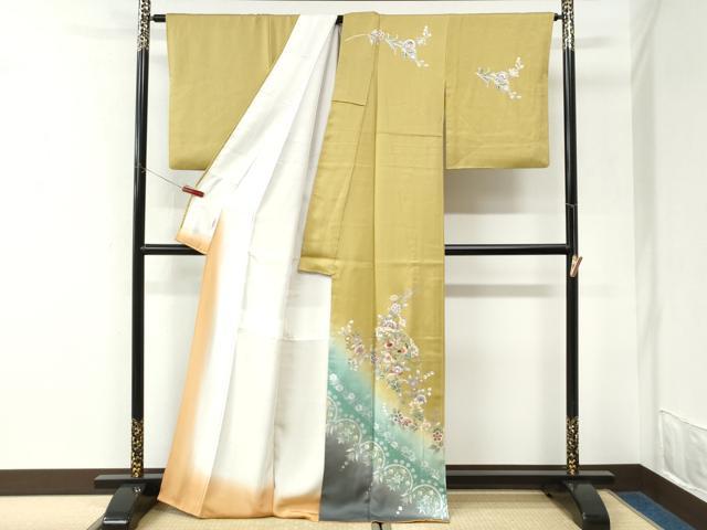 平和屋着物●中国三大刺繍 スワトウ刺繍 訪問着 螺鈿 檜扇更紗花唐草文 暈し染め 銀彩 正絹 逸品 CABK7219yc