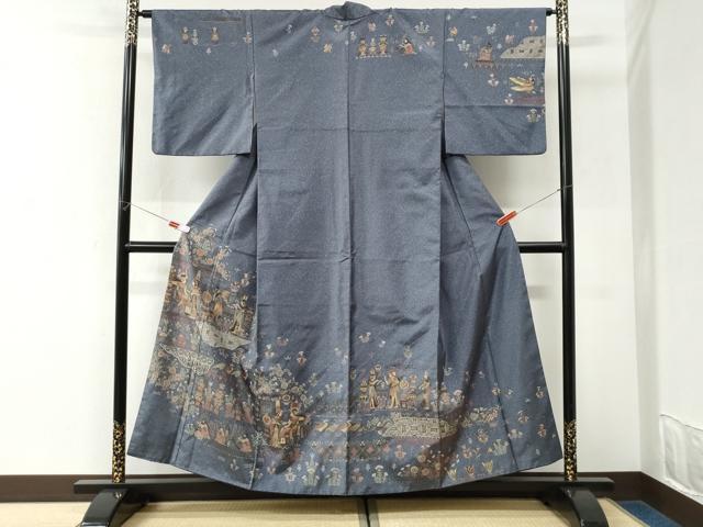平和屋着物●訪問着 本場染大島紬 エジプト壁画文様 金彩 まるやま扱い 正絹 逸品 CABK7221yc