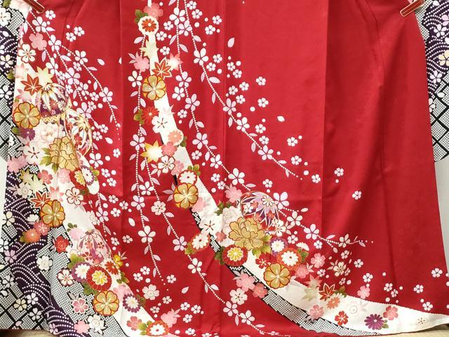 平和屋着物●豪華振袖 駒刺繍 毬牡丹花文 金彩 京都きもの友禅扱い 正絹 逸品 CABK7223yc