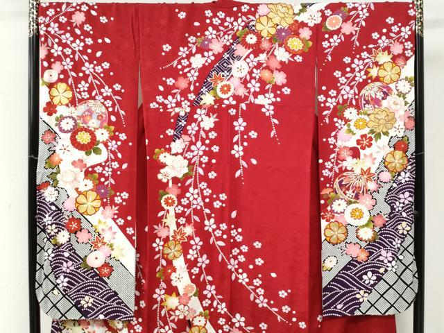 平和屋着物●豪華振袖 駒刺繍 毬牡丹花文 金彩 京都きもの友禅扱い 正絹 逸品 CABK7223yc