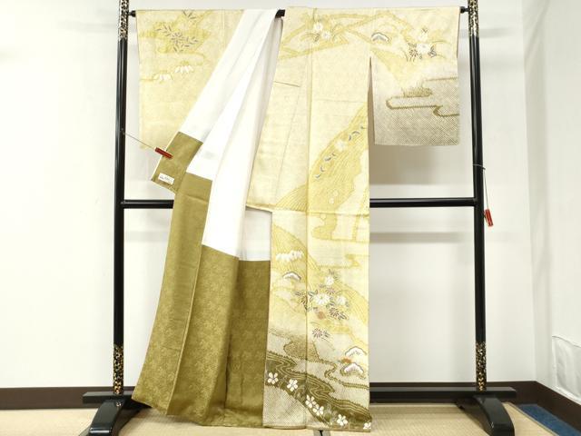 平和屋着物●訪問着 総絞り 駒刺繍 浜松草花文 暈し染め やまと誂製 正絹 逸品 未使用 CABK7224yc