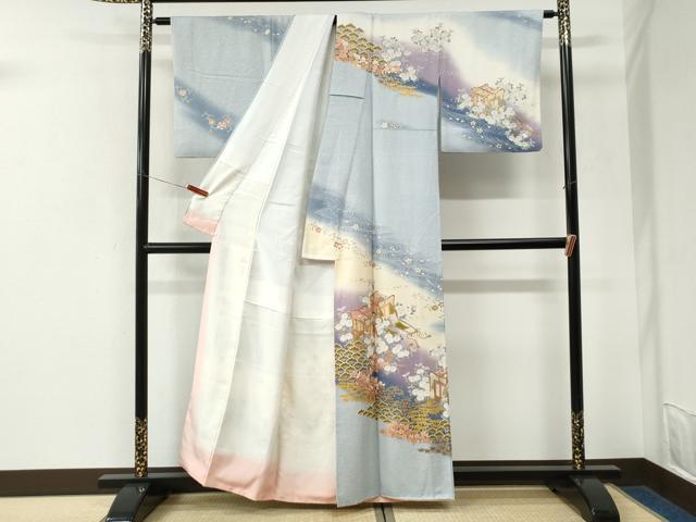 平和屋着物●訪問着 作家物 御所車松竹梅橘花文 暈し染め 金彩 正絹 逸品 CABK7231yc