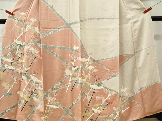 平和屋着物●日本工芸会正会員 染色作家 木原明 訪問着 裏菊 金彩 正絹 逸品 CABK7236yc