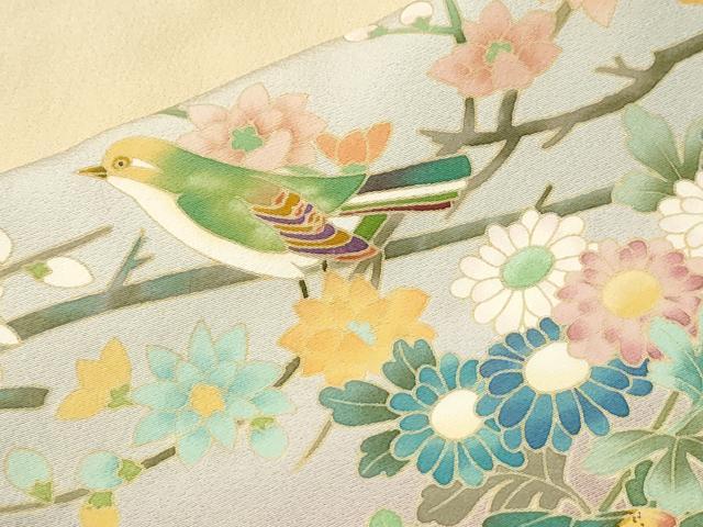 平和屋着物●訪問着 友禅 作家物 休み鳥松葉枝花文 暈し染め 正絹 逸品 CABK7237yc