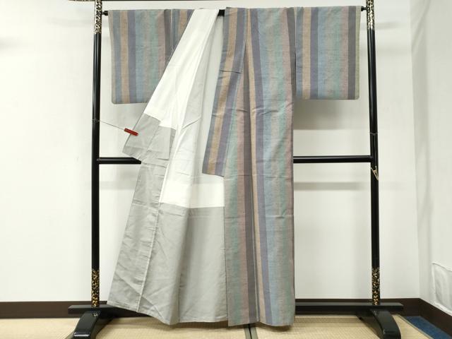 平和屋着物●ぜんまい紬 縞 正絹 逸品 CABK7239yc