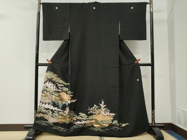 平和屋着物●京繍作家 合田峰太郎 黒留袖 総刺繍 駒刺繍 雲取り吉祥松竹梅花文 金糸 正絹 逸品 CABK7241yc