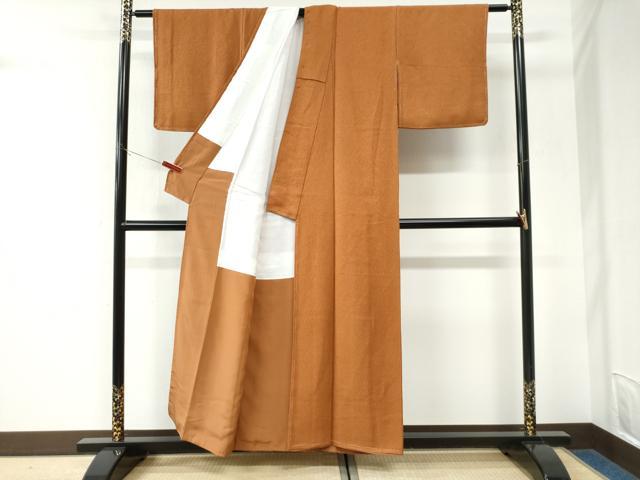 平和屋着物●上質な色無地 紋意匠 土色 正絹 逸品 未使用 CABK7255yc
