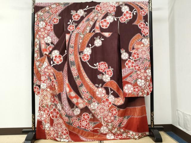 平和屋着物●豪華振袖 駒刺繍 熨斗舞桜文 暈し染め 銀通し地 正絹 逸品 CABK7258yc