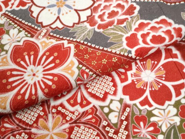 平和屋着物●豪華振袖 駒刺繍 熨斗舞桜文 暈し染め 銀通し地 正絹 逸品 CABK7258yc