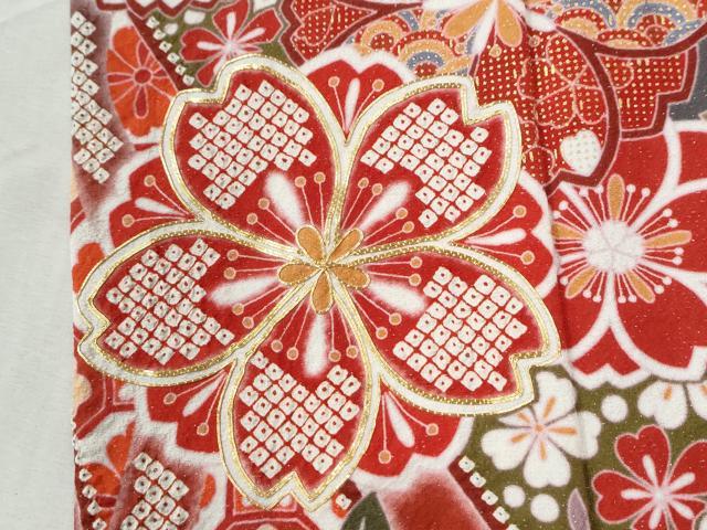 平和屋着物●豪華振袖 駒刺繍 熨斗舞桜文 暈し染め 銀通し地 正絹 逸品 CABK7258yc