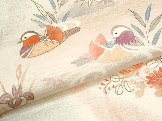 平和屋着物●創業460年・千總 訪問着 駒刺繍 流水鴛鴦牡丹花文 暈し染め 金彩 正絹 逸品 CABK7262yc