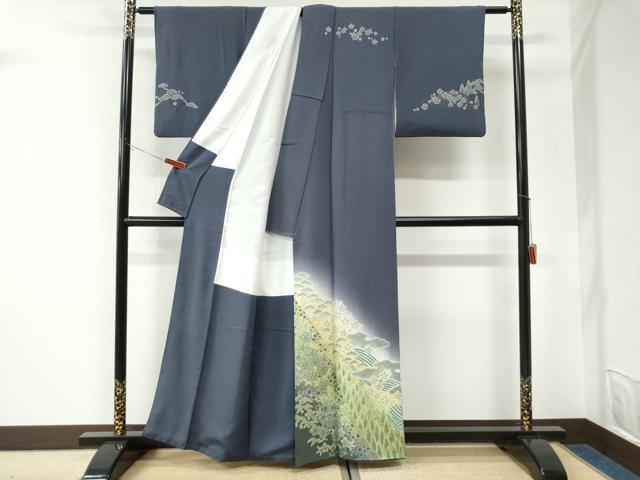 平和屋着物●訪問着 朧染め 重ね絞り 雲取り樹林松竹梅 暈し染め 正絹 逸品 CABK7265yc