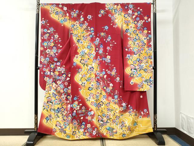 平和屋着物●豪華振袖 作家物 駒刺繍 流水鴛鴦枝桜文 暈し染め 金彩 鈴乃屋扱い 正絹 逸品 CABK7269yc