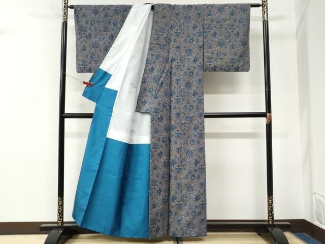 平和屋着物●上質な紬 更紗枝花文 正絹 逸品 未使用 CABK7272yc