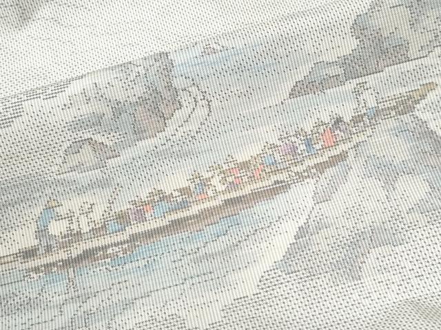 平和屋着物●本場大島紬 白大島 7マルキ 総絣 渡し船 正絹 逸品 CABK7274yc