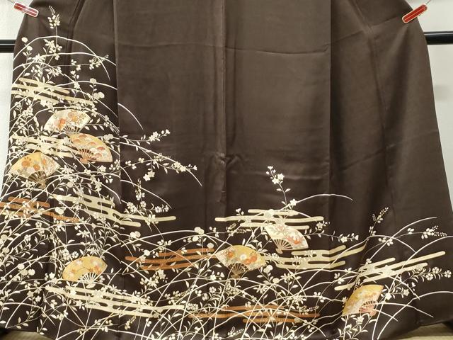 平和屋着物●訪問着 駒刺繍 扇面エ霞草花文 金彩 正絹 逸品 CABK7281yc
