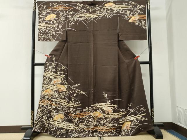 平和屋着物●訪問着 駒刺繍 扇面エ霞草花文 金彩 正絹 逸品 CABK7281yc