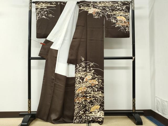 平和屋着物●訪問着 駒刺繍 扇面エ霞草花文 金彩 正絹 逸品 CABK7281yc