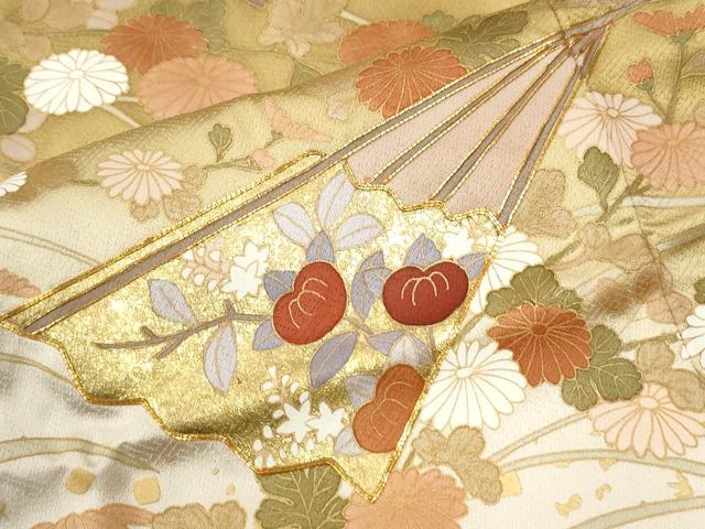 平和屋着物●豪華色留袖 駒刺繍 芝草扇面松竹梅花文 暈し染め 金彩 正絹 逸品 CABK7294yc