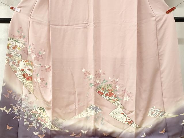 平和屋着物●訪問着 扇面花蝶文 暈し染め 金彩 正絹 逸品 CABK7298yc