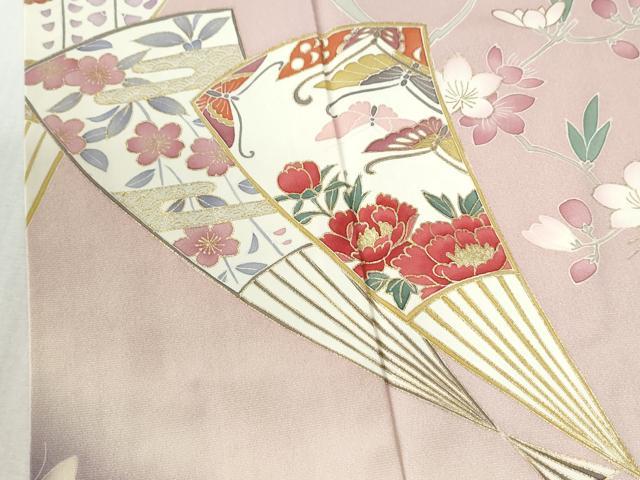 平和屋着物●訪問着 扇面花蝶文 暈し染め 金彩 正絹 逸品 CABK7298yc
