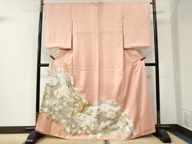 平和屋着物●豪華色留袖 駒刺繍 籬牡丹花文 金彩 正絹 逸品 CABK7300yc