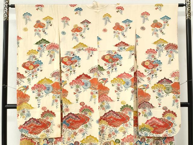 平和屋着物●豪華振袖 型染め 雲取り飛鳥花松文 鬼しぼ縮緬 正絹 逸品 CABK7302yc
