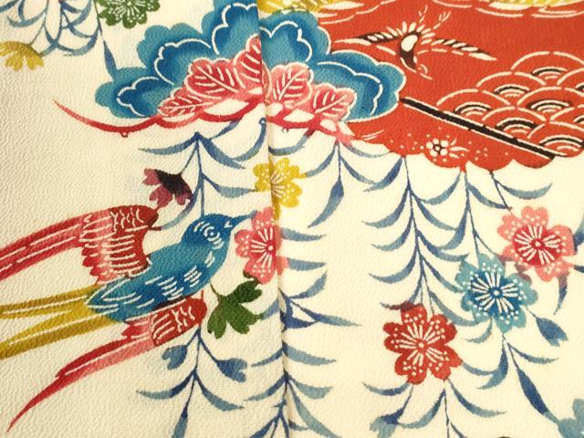 平和屋着物●豪華振袖 型染め 雲取り飛鳥花松文 鬼しぼ縮緬 正絹 逸品 CABK7302yc