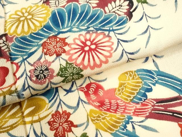 平和屋着物●豪華振袖 型染め 雲取り飛鳥花松文 鬼しぼ縮緬 正絹 逸品 CABK7302yc