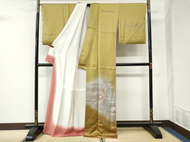 平和屋着物●訪問着 刺繍 短冊重ね草花文 暈し染め 金彩 三越扱い 正絹 逸品 CABK7303yc