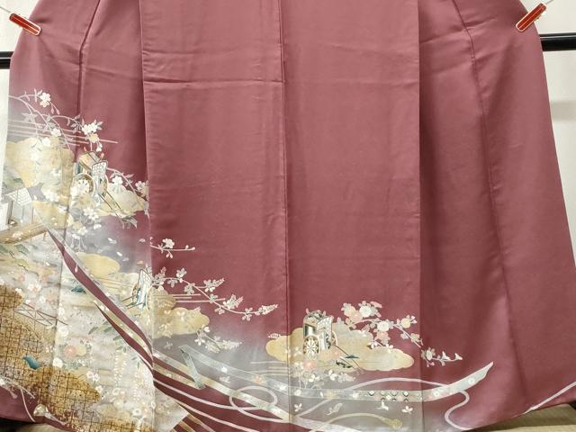 平和屋着物●訪問着 雲取り鬘帯御所車花文 暈し染め 金彩 正絹 逸品 CABK7311yc