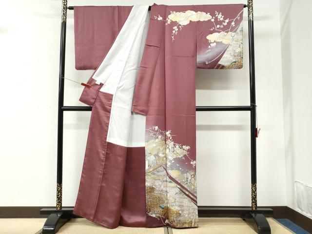 平和屋着物●訪問着 雲取り鬘帯御所車花文 暈し染め 金彩 正絹 逸品 CABK7311yc