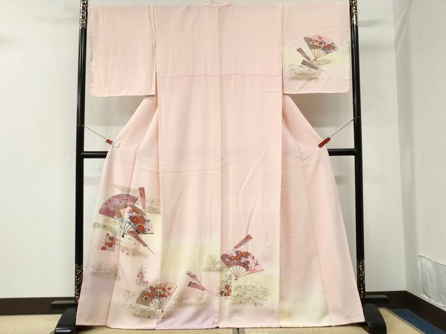 平和屋着物●訪問着 扇面鷺草花文 暈し染め 金彩 正絹 逸品 未使用 CABK7313yc