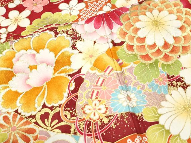 平和屋着物●豪華振袖 駒刺繍 檜扇牡丹舞花文 暈し染め 金彩 正絹 逸品 CABK7316yc