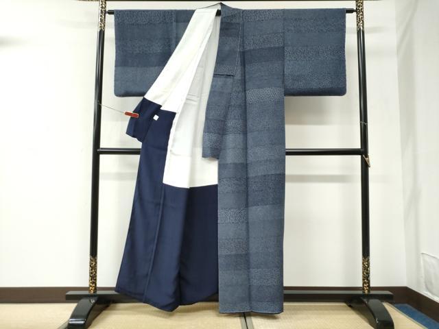 平和屋着物●藍造り国選定無形文化財 藍師・佐藤昭人 藍香房 江戸小紋 天然藍染 百柄 正絹 逸品 未使用 CABK7341yc