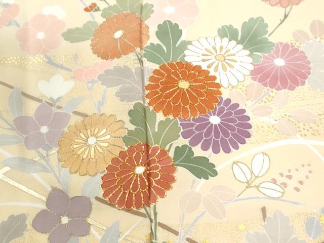 平和屋着物●訪問着 駒刺繍 菊花文 暈し染め 金彩 反端付き 正絹 逸品 CABK7342yc