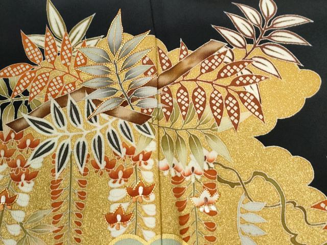 平和屋着物●豪華黒留袖 駒刺繍 雲取り花松文 金彩 正絹 逸品 CABK7354yc