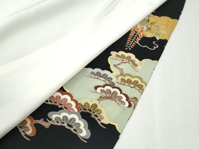 平和屋着物●豪華黒留袖 駒刺繍 雲取り花松文 金彩 正絹 逸品 CABK7354yc