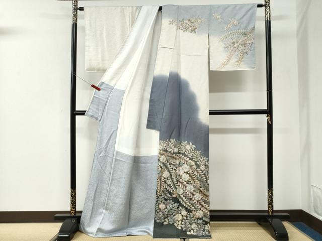 平和屋着物●越後十日町の一流染匠 桐屋・翠山工房 訪問着 辻が花 暈し染め 金通し地 ロング丈 正絹 逸品 CABK7365yc